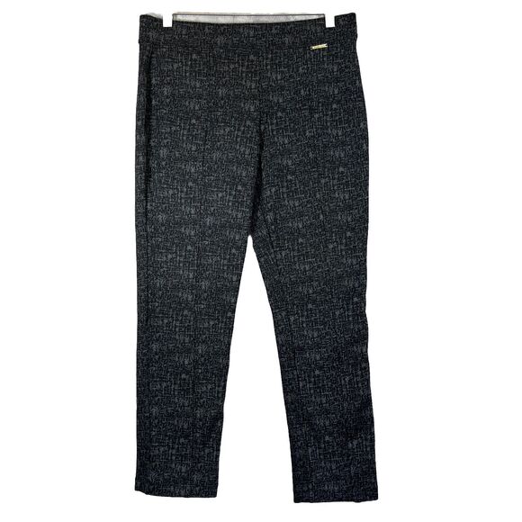 Anne Klein Pants Womens 10 Black Geometric Ponte Knit Pull On Ankle Career Work - Picture 1 of 12